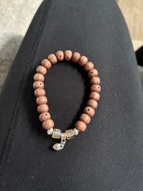 Wood Bead Stretch Bracelet with Crystal Accent - Brown